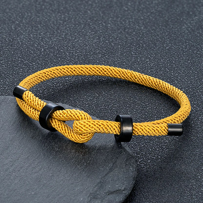 Adjustable Rope Bracelet Black Steel Charm, Waterproof & Durable