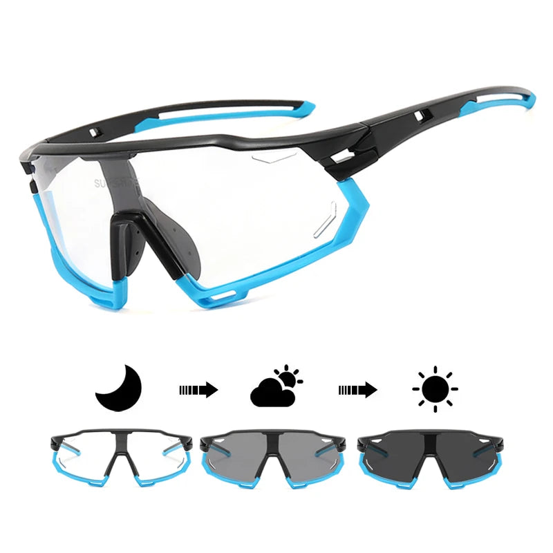 Photochromic Cycling Sunglasses - UV400, 152mm Wide, CE Certified, With/Without Case
