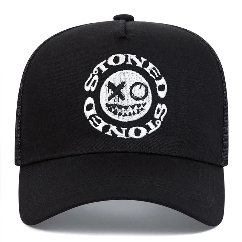 STONED Smiley Face Baseball Cap - Mesh Trucker Hat Unisex