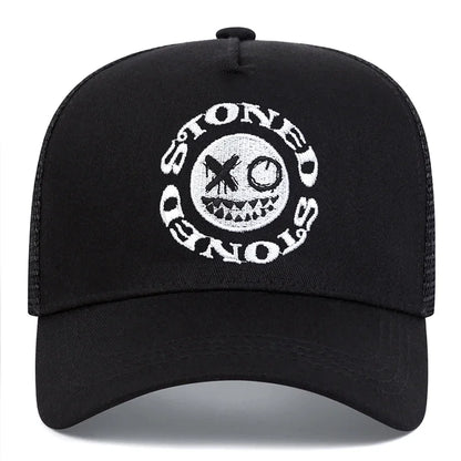 STONED Smiley Face Baseball Cap - Mesh Trucker Hat Unisex