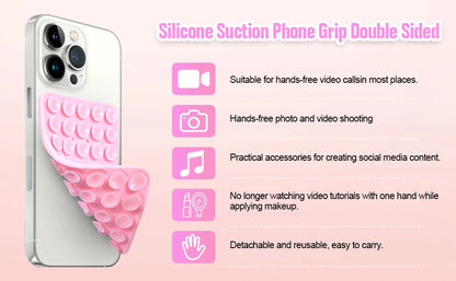 Suction Cup Phone Case Mount Double-Sided,Silicon Sticky Phone Stand for iPhone Android Selfies Hands-Free Strong Grip Holder