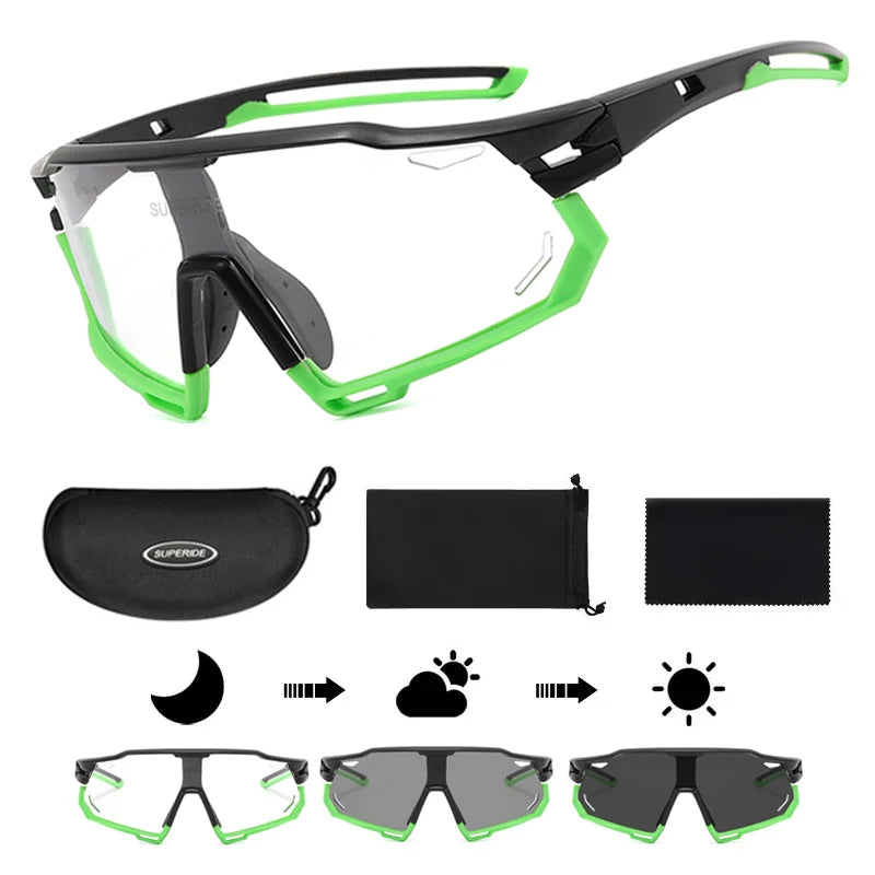Photochromic Cycling Sunglasses - UV400, 152mm Wide, CE Certified, With/Without Case