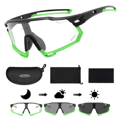 Photochromic Cycling Sunglasses - UV400, 152mm Wide, CE Certified, With/Without Case