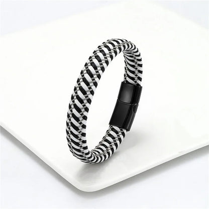Stainless Steel Braided Leather Bracelet Elegant Style
