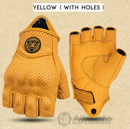 Yellow gloves with holes on a beige background, featuring the Mynoto brand.