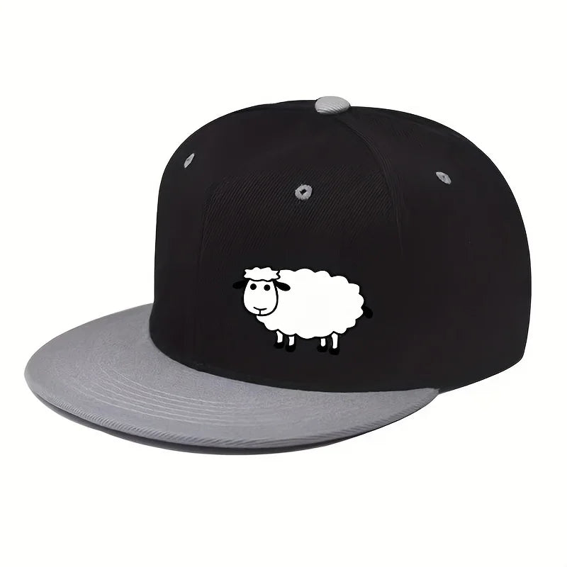 Sheep Pattern Baseball Cap - Adjustable Flat Brim Unisex Street Style Hat