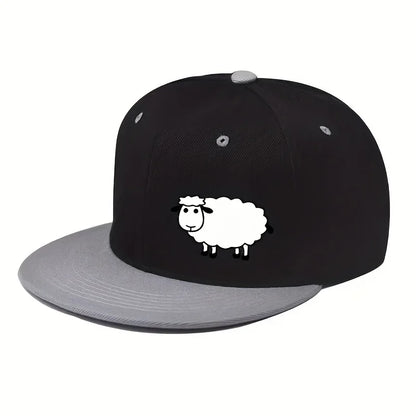Sheep Pattern Baseball Cap - Adjustable Flat Brim Unisex Street Style Hat