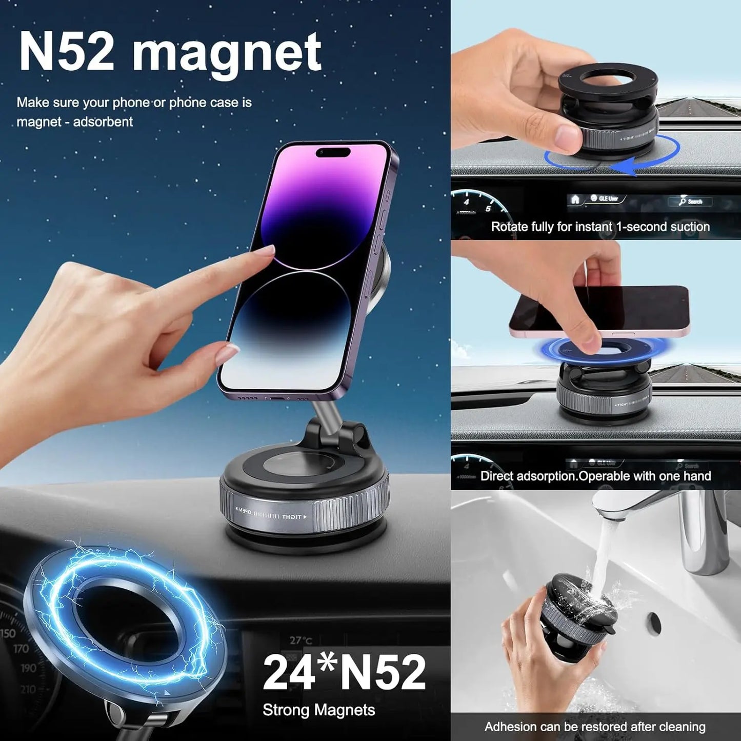 MagSafe Magnetic Phone Holder 360° Suction Mount for Car, Gym & Home