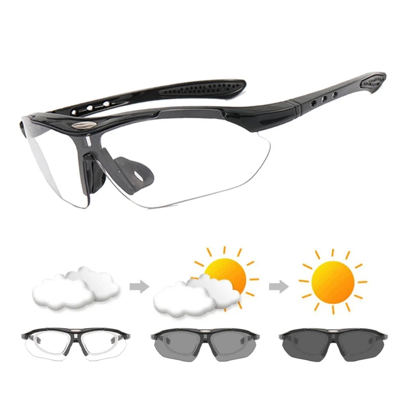 Photochromic Cycling Sunglasses - UV400, 152mm Wide, CE Certified, With/Without Case