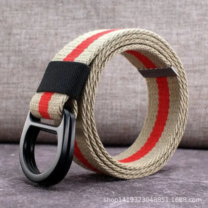 Striped Canvas Belt - Double Buckle Unisex (110-170cm)