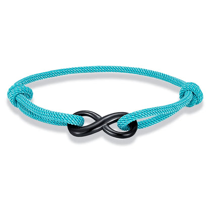 Infinity Duo Bracelet Adjustable Black Rope & Steel