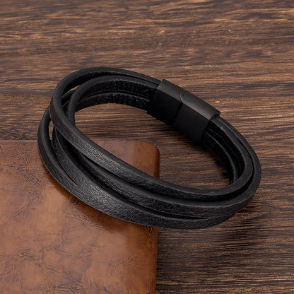 Leather & Black Steel Bracelet for You Stylish and Elegant