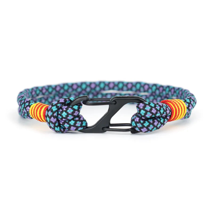 Two-Tone Rope Bracelet for Men – Zinc Alloy Carabiner Clasp