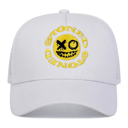 STONED Smiley Face Baseball Cap - Mesh Trucker Hat Unisex