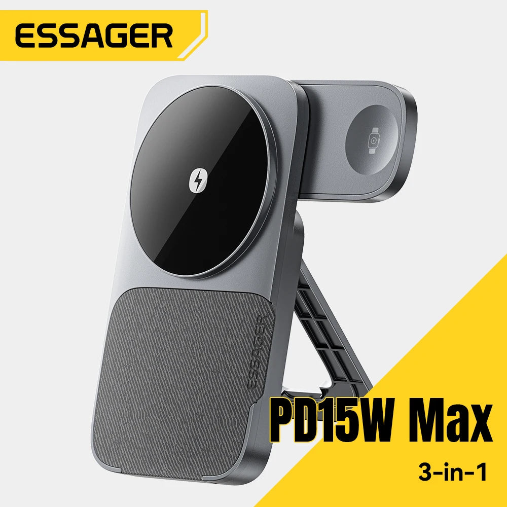3-in-1 Wireless Charger Stand - 15W MagSafe Fast Charging for iPhone, AirPods & Apple Watch