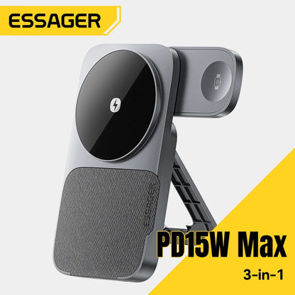 3-in-1 Wireless Charger Stand - 15W MagSafe Fast Charging for iPhone, AirPods & Apple Watch