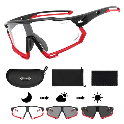 Photochromic Cycling Sunglasses - UV400, 152mm Wide, CE Certified, With/Without Case