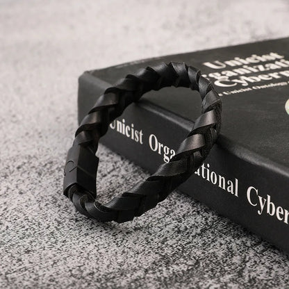 Race Line Brushed Black Leather & Steel Men’s Bracelet