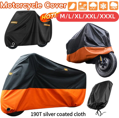 Waterproof Motorcycle Cover - 190T Silver Coated, UV & Rain Protection, Sizes M-XXXXL