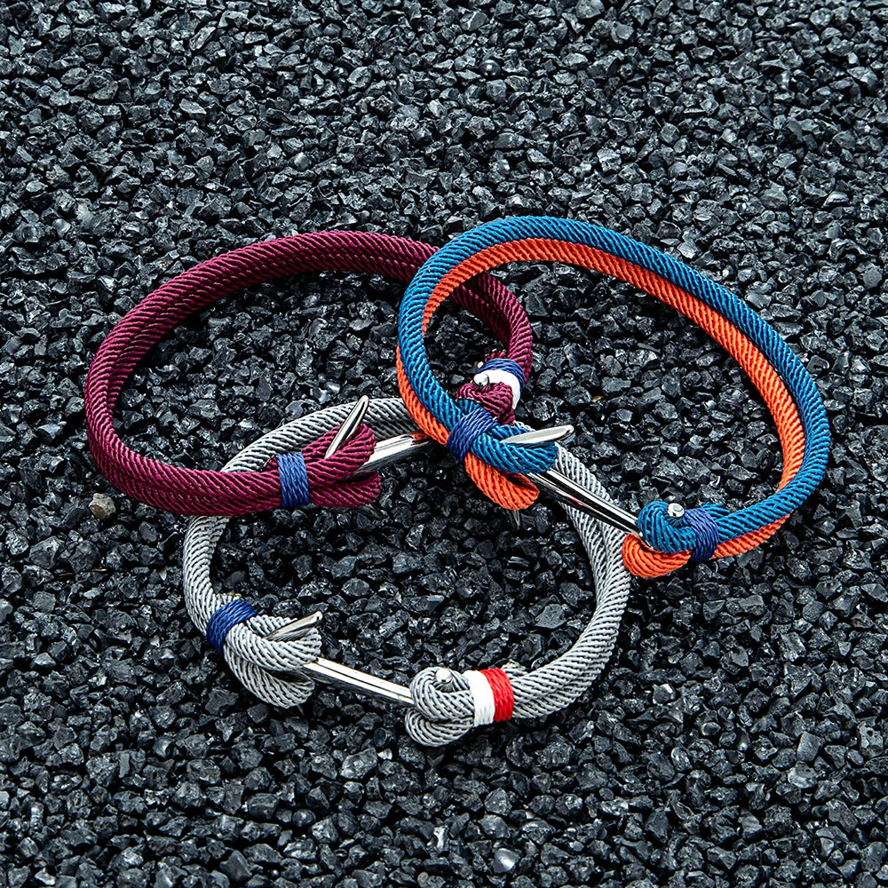 Nautical Steel Double Rope Anchor Bracelet Waterproof, Unisex & Adventure Ready