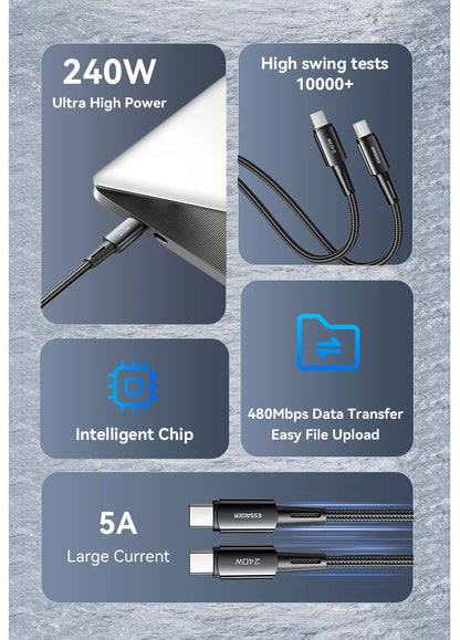 USB-C to USB-C Cable 240W - Ultra Fast Charging Cable 6A PD | Gaming Laptops & High-Power Devices