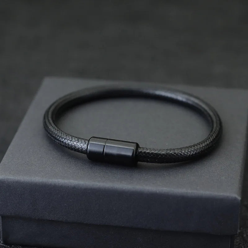 IronTide Leather and Rope Punk Bracelet with Magnetic Closure