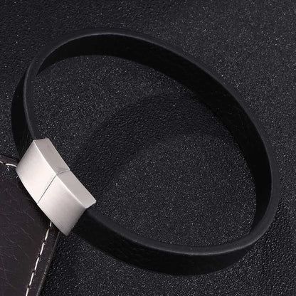 Pulsera de piel con cruz - Dije de acero inoxidable