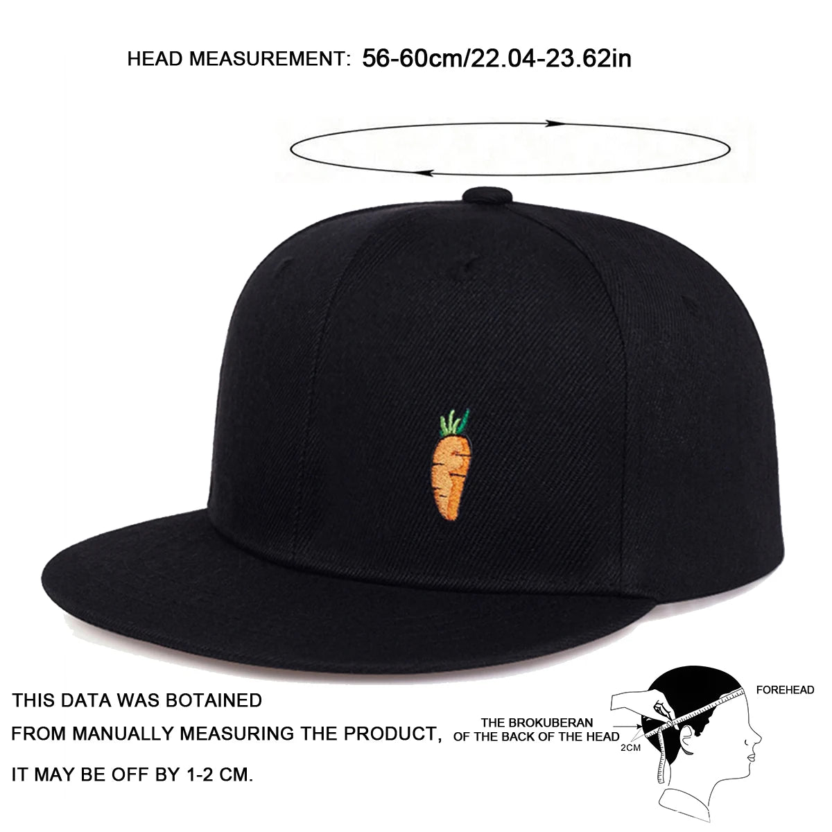 Gorra de béisbol hip-hop con bordado de zanahoria - Gorra informal ajustable