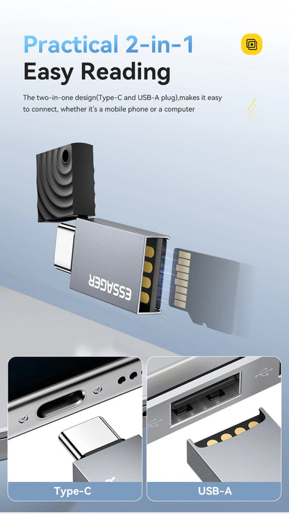 Dual-Interface Card Reader - USB-C & USB 2.0 to MicroSD/TF Adapter for Tech Professionals
