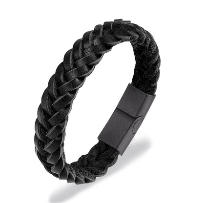 Race Line Brushed Black Leather & Steel Men’s Bracelet