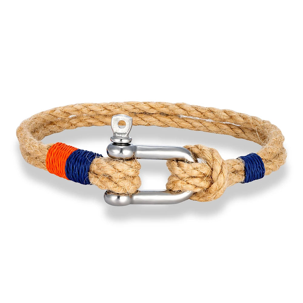 Hemp Rope Bracelet - Stainless Steel Shackle