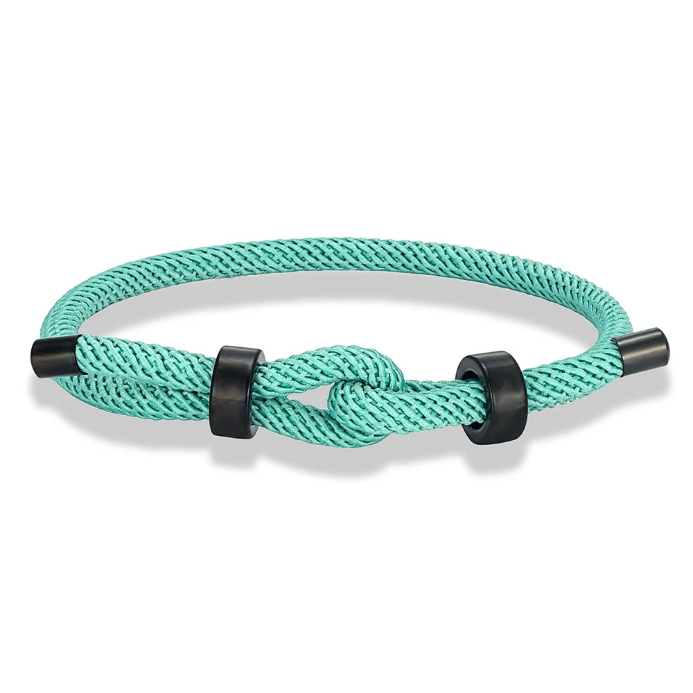 Adjustable Rope Bracelet Black Steel Charm, Waterproof & Durable