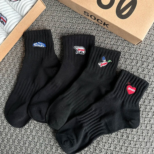 Calcetines de tobillo bordados – Paquete de 4 | Mezcla de algodón unisex