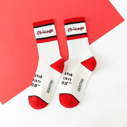 Chicago Street Crew Socks – Bold Letter Pattern, Cotton Blend