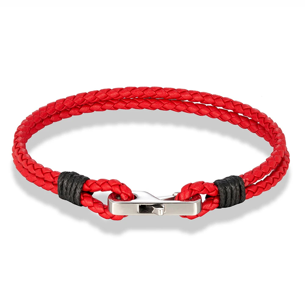 Pulsera de piel auténtica de 3 mm – Hebilla cuadrada de acero 316L | Estilo clásico para hombre