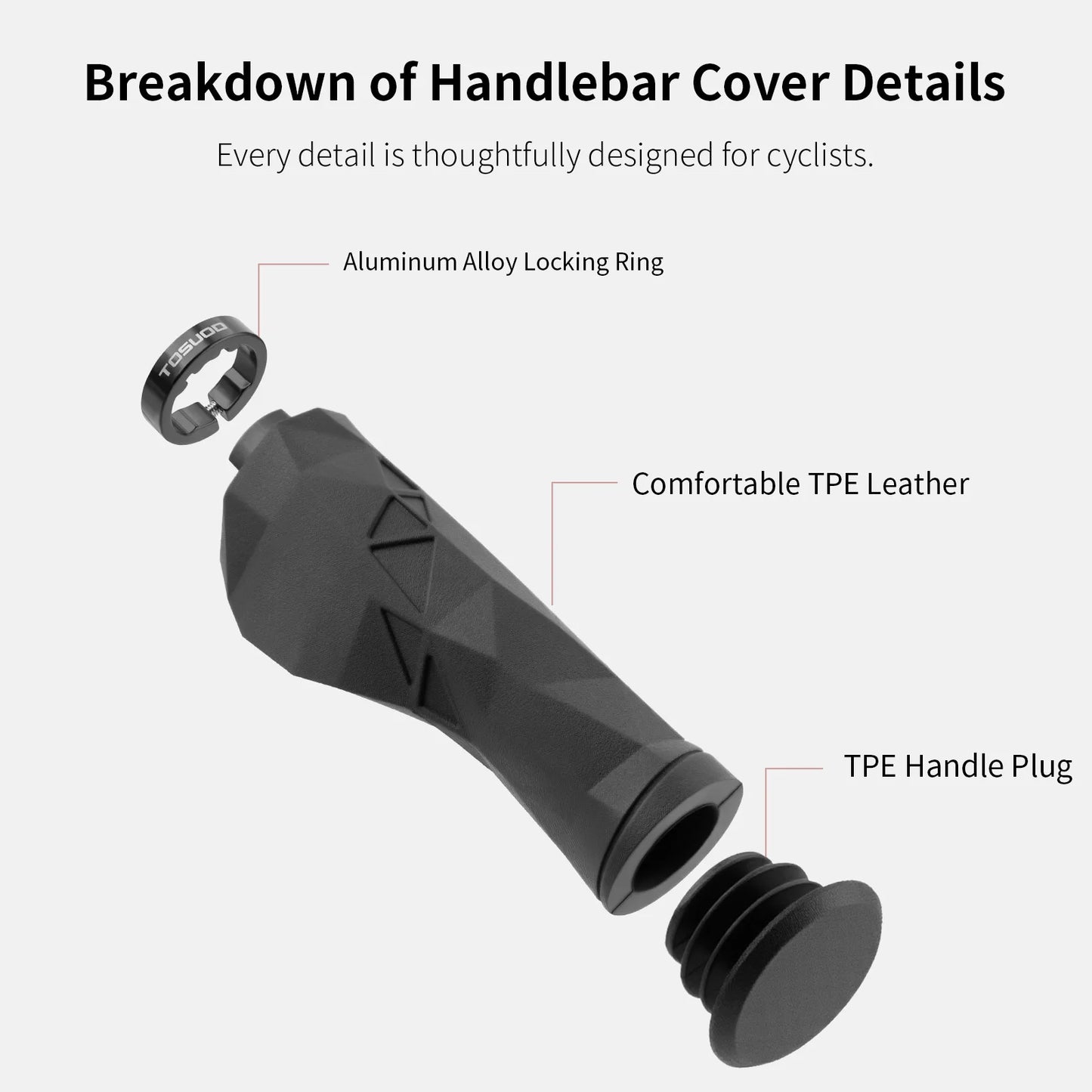 Ergonomic Bike Handlebar Grips - Aluminum + Rubber, 13.5cm, 184g/pair, 2 Colors