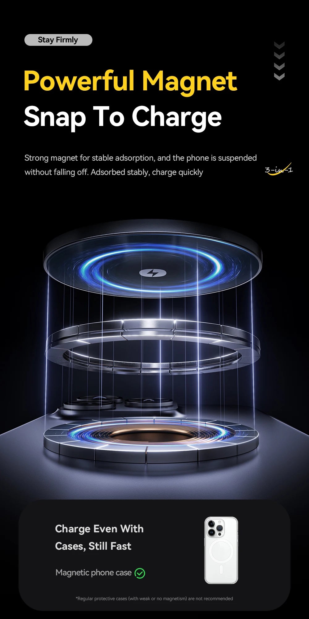 3-in-1 Wireless Charger Stand - 15W MagSafe Fast Charging for iPhone, AirPods & Apple Watch