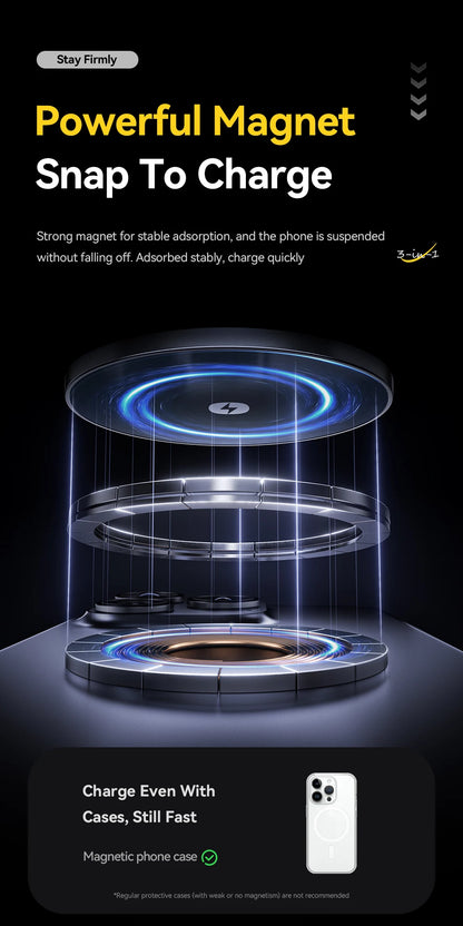3-in-1 Wireless Charger Stand - 15W MagSafe Fast Charging for iPhone, AirPods & Apple Watch