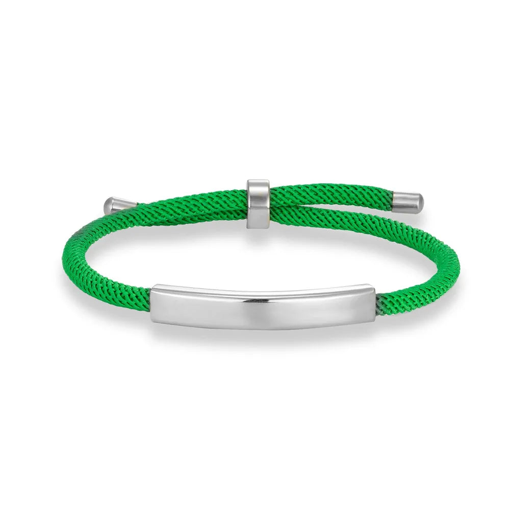 Pulsera de cuerda grabada a medida - Acero inoxidable, ajustable, 15 colores, personalizada