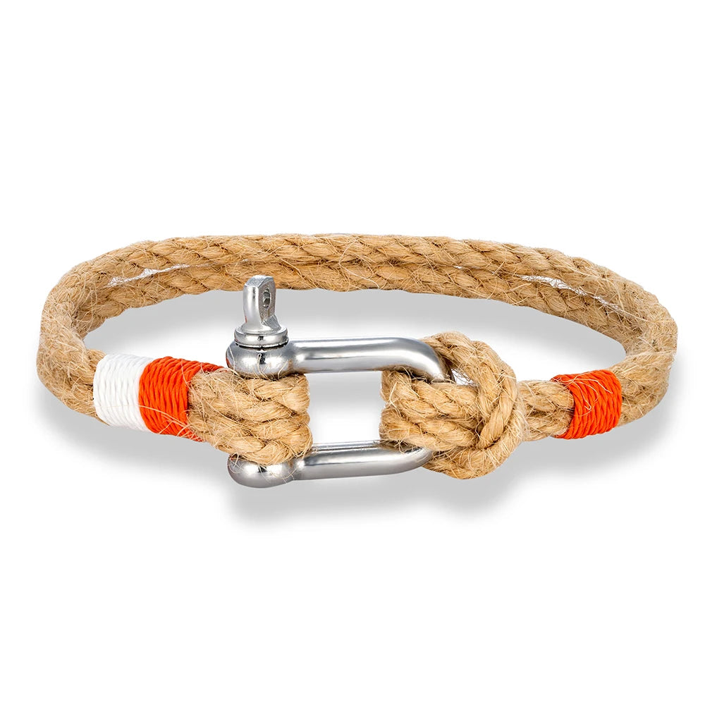 Hemp Rope Bracelet - Stainless Steel Shackle