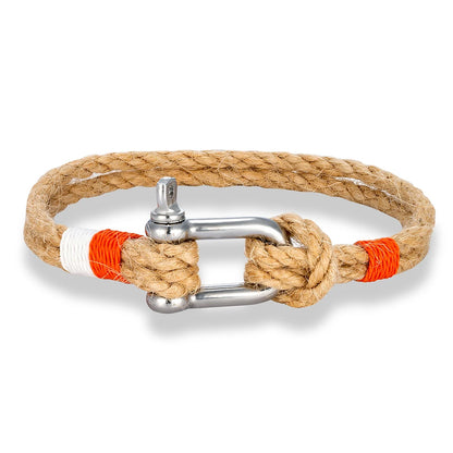 Hemp Rope Bracelet - Stainless Steel Shackle