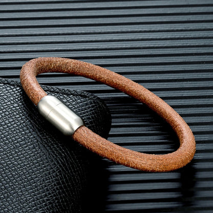 Genuine Leather Bracelet – Stainless Steel Magnetic Clasp | Men’s Vintage Style