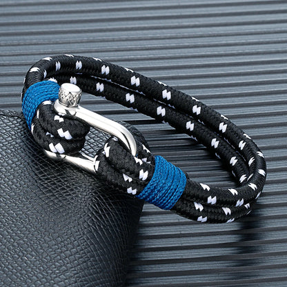 Double Strand Rope Bracelet - Stainless Steel Shackle, 4 Colors, 4 Sizes, Unisex