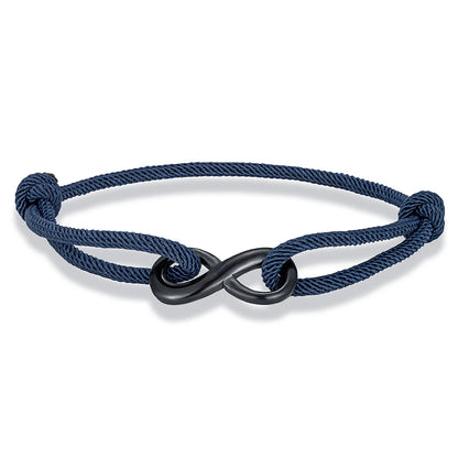 Infinity Duo Bracelet Adjustable Black Rope & Steel