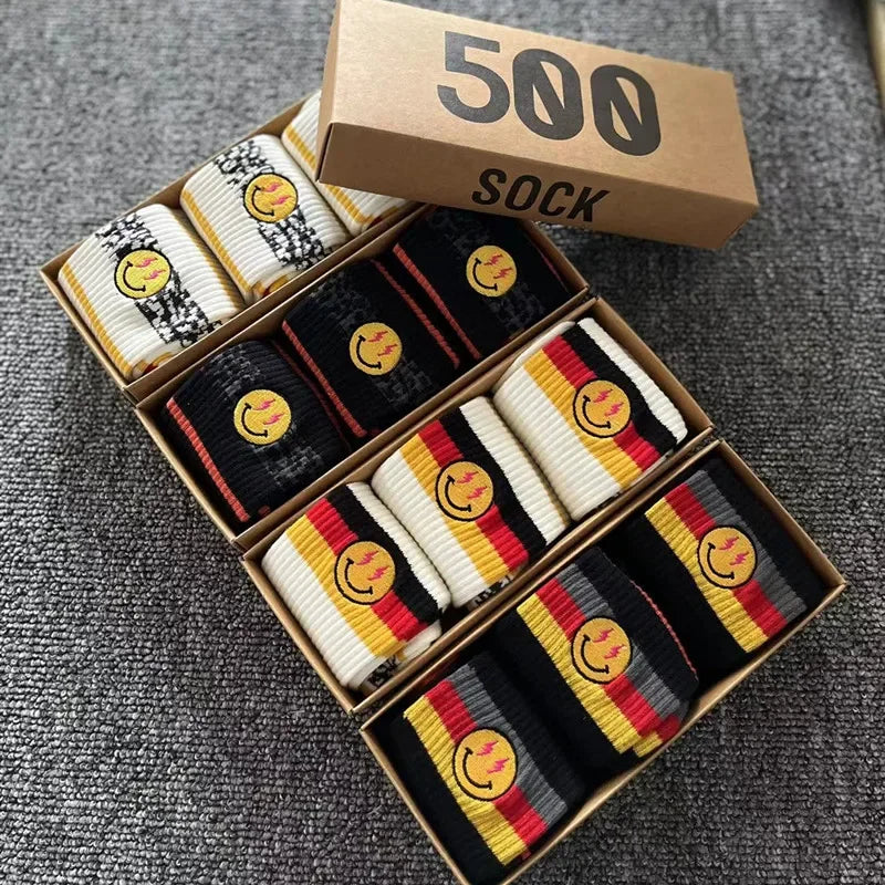 Striped Cotton Socks 3-Pack Gift Box – Unisex Skateboarding & Street Style