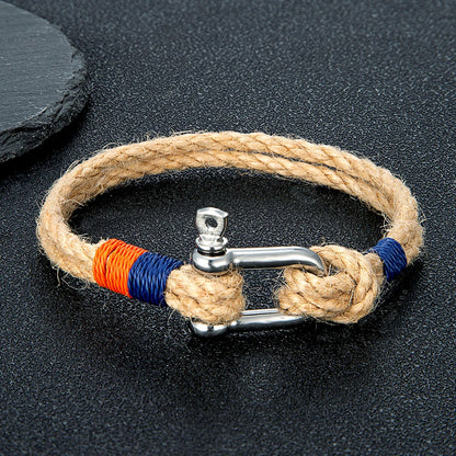 Hemp Rope Bracelet - Stainless Steel Shackle
