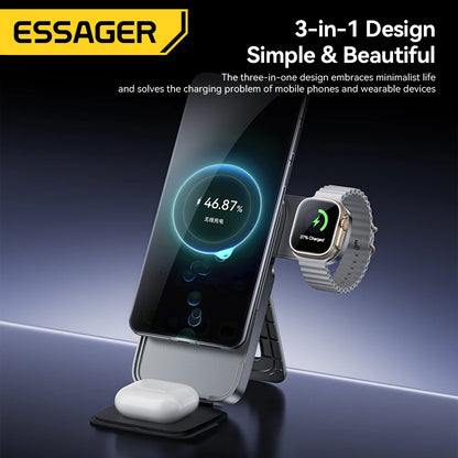 3-in-1 Wireless Charger Stand - 15W MagSafe Fast Charging for iPhone, AirPods & Apple Watch