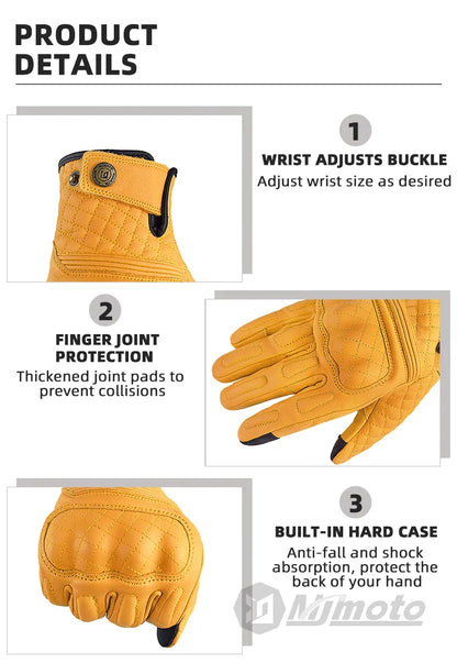 Yellow gloves with product details on a white background