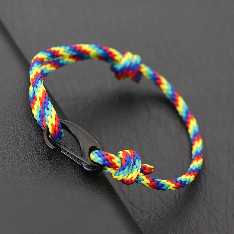 New Handmade Ethnic String Bracelet For Men Marine Fabric Nautical Braslet Black D Buckle Climbing Rope Braclet Beach Pulseria deideas