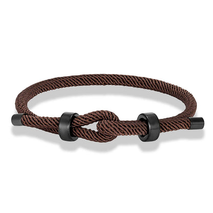 Adjustable Rope Bracelet Black Steel Charm, Waterproof & Durable